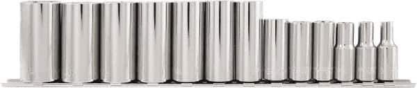Paramount - 13 Piece 3/8" Drive Chrome Vanadium Finish Deep Well Socket Set - 6 Points, 1/4" to 1" Range, Inch Measurement Standard - USA Tool & Supply