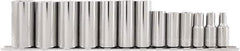 Paramount - 13 Piece 3/8" Drive Chrome Vanadium Finish Deep Well Socket Set - 6 Points, 1/4" to 1" Range, Inch Measurement Standard - USA Tool & Supply