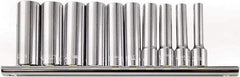 Paramount - 10 Piece 1/4" Drive Chrome Vanadium Finish Deep Well Socket Set - 6 Points, 4mm to 13mm Range, Metric Measurement Standard - USA Tool & Supply