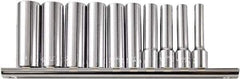 Paramount - 10 Piece 1/4" Drive Chrome Vanadium Finish Deep Well Socket Set - 6 Points, 3/16" to 9/16" Range, Inch Measurement Standard - USA Tool & Supply