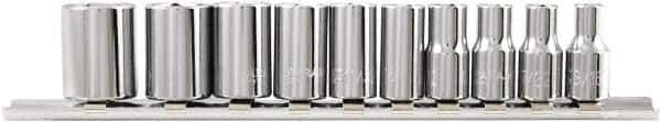 Paramount - 10 Piece 1/4" Drive Chrome Vanadium Finish Socket Set - 6 Points, 3/16" to 9/16" Range, Inch Measurement Standard - USA Tool & Supply