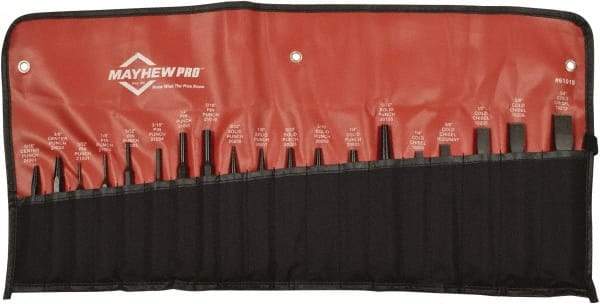 Mayhew - 19 Piece Punch & Chisel Set - 1/8 to 3/4" Chisel, 1/8 to 3/8" Punch, Hexagon Shank - USA Tool & Supply