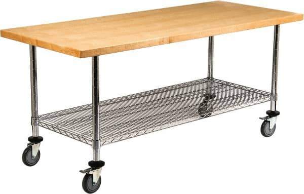 Value Collection - Wood Top Worktable Work Bench - Laminated Maple Top / Chrome Wire Shelf and Legs, Chrome, 72" Long x 30" Deep x 30" High - USA Tool & Supply