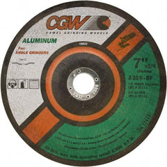 Camel Grinding Wheels - 30 Grit, 9" Wheel Diam, 1/4" Wheel Thickness, 7/8" Arbor Hole, Type 27 Depressed Center Wheel - Medium Grade, Aluminum Oxide, Resinoid Bond, 6,650 Max RPM - USA Tool & Supply