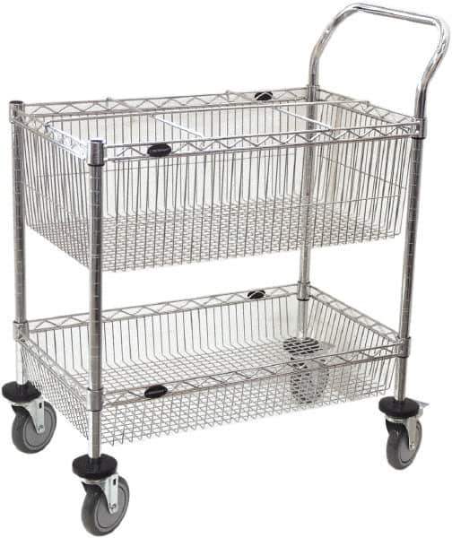 Value Collection - 300 Lb Capacity, 18" Wide x 30" Long x 40" High Mail Cart - 2 Shelf, Steel, 2 Rigid/2 Swivel Casters - USA Tool & Supply