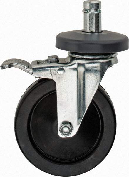 Value Collection - 5" Diam x 1-1/4" Wide, Hard Rubber Swivel with Brake Caster - 200 Lb Capacity, Plain Stem Mount - USA Tool & Supply