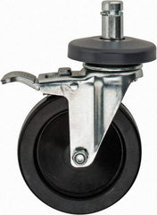 Value Collection - 5" Diam x 1-1/4" Wide, Hard Rubber Swivel with Brake Caster - 200 Lb Capacity, Plain Stem Mount - USA Tool & Supply