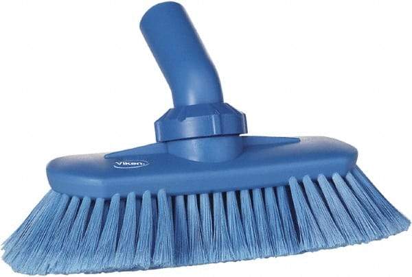 Vikan - 1-1/2" Bristle Length, Polyester Wash Brush - 7-3/4" Long x 3" Wide Head, 8" OAL, European Threaded Handle, Blue, Polypropylene Block, Flagged - USA Tool & Supply