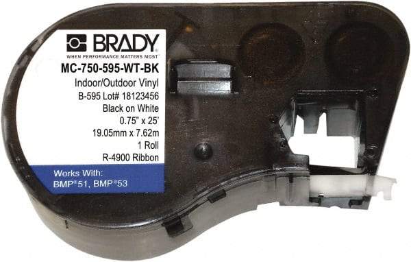 Brady - 3/4" Wide, Black & White Vinyl Labels - For BMP41 Label Printer, BMP51 Label Printer, BMP53 Label Printer - USA Tool & Supply