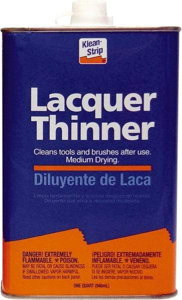 Klean-Strip - 1 Qt Lacquer Thinner SCAQMD - 24 gL VOC Content, Comes in Metal Can - USA Tool & Supply