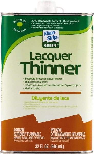 Klean-Strip - 1 Qt Lacquer Thinner - 230 gL VOC Content, Comes in Metal Can - USA Tool & Supply