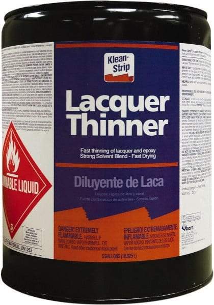 Klean-Strip - 5 Gal Lacquer Thinner - 590 gL VOC Content, Comes in Metal Can - USA Tool & Supply