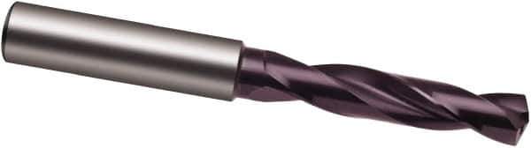 Guhring - 37/64" 140° Spiral Flute Solid Carbide Screw Machine Drill Bit - FIREX Finish, Right Hand Cut, 65mm Flute Length, 115mm OAL, SU Point, Straight Shank, Through Coolant - USA Tool & Supply