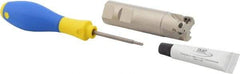Iscar - 1" Cut Diam, 0.315" Max Depth of Cut, 1" Shank Diam, 3-3/4" OAL, Indexable Square Shoulder Helical End Mill - HM390 TPKT 1003 Inserts, Weldon Shank, 90° Lead Angle, Through Coolant, Series HeliIQMill - USA Tool & Supply