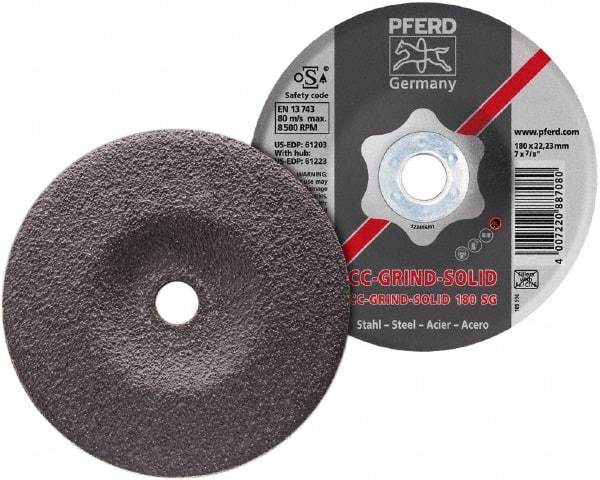 PFERD - 46 Grit, 7" Wheel Diam, 7/8" Arbor Hole, Type 27 Depressed Center Wheel - Aluminum Oxide - USA Tool & Supply