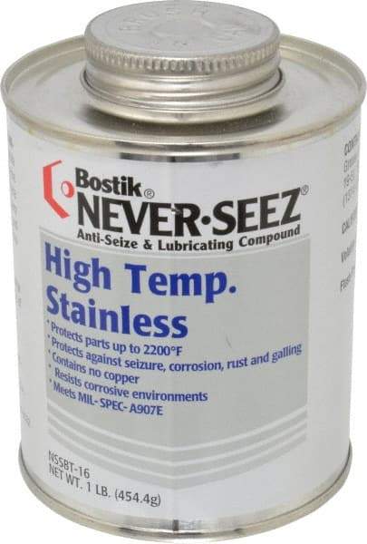 Bostik - 1 Lb Can High Temperature Anti-Seize Lubricant - Stainless Steel, -297 to 2,200°F, Silver Gray, Water Resistant - USA Tool & Supply