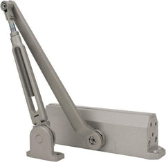 Falcon - 48" Door Width, 9-3/4" Closer Body Length, Light-Medium-Duty Door Closer to Hold Open Manual Damper - Aluminum Finish - USA Tool & Supply