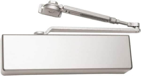 Falcon - 54" Door Width, 13-5/8" Closer Body Length, Heavy-Duty Door Closer to Full Cover to Hold Open Manual Damper - Aluminum Finish - USA Tool & Supply