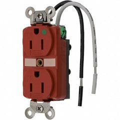 Hubbell Wiring Device-Kellems - 125V 15A NEMA 5-15R Hospital Grade Red Straight Blade Duplex Receptacle - USA Tool & Supply