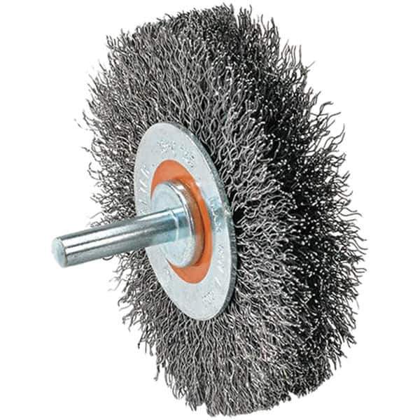 WALTER Surface Technologies - 2" OD, 1/4" Shank Diam, Crimped Stainless Steel Wheel Brush - 5/8" Face Width, 0.0118" Filament Diam, 25,000 RPM - USA Tool & Supply
