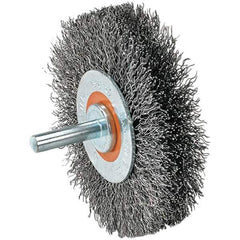 WALTER Surface Technologies - 2" OD, 1/4" Shank Diam, Crimped Stainless Steel Wheel Brush - 5/8" Face Width, 0.0118" Filament Diam, 25,000 RPM - USA Tool & Supply