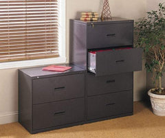 Hon - 36" Wide x 53-1/4" High x 19-1/4" Deep, 4 Drawer Lateral File with Lock - Steel, Black - USA Tool & Supply