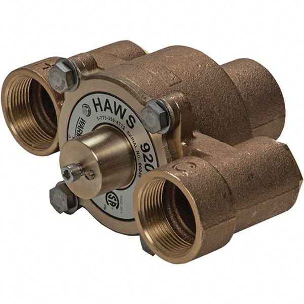 Haws - 1-1/4" Inlet, 7-5/8" Long x 3-1/2" Wide x 5-3/8" High, Brass Plumbed Wash Station Tempering Valve - Compatible with Combination Drench Shower & Eye/Face Wash Stations - USA Tool & Supply