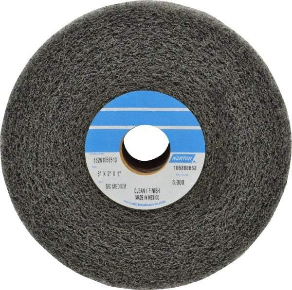 Norton - 6" Diam, 2" Face Width, 1" Center Hole, Medium Grade, Silicon Carbide Deburring Wheel - Convolute, Medium Density 4 Grade, 3,000 RPM - USA Tool & Supply