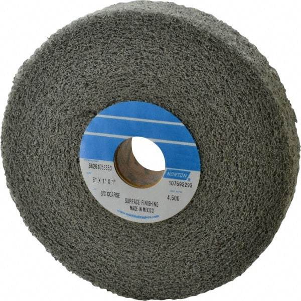 Norton - 6" Diam, 1" Face Width, 1" Center Hole, Coarse Grade, Silicon Carbide Deburring Wheel - Convolute, Medium Density 4 Grade, 4,500 RPM - USA Tool & Supply