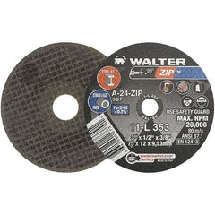 WALTER Surface Technologies - 3" 24 Grit Aluminum Oxide Cutoff Wheel - 1/2" Thick, 3/8" Arbor, 25,470 Max RPM, Use with Die Grinders - USA Tool & Supply