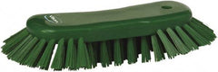 Vikan - 1.3" Bristle Length, Polyester Utility Scrub Brush - 7-3/4" Long x 3" Wide Head, 8" OAL, European Threaded Handle, Green, Polypropylene Block - USA Tool & Supply