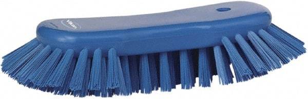 Vikan - 1.3" Bristle Length, Polyester Utility Scrub Brush - 7-3/4" Long x 3" Wide Head, 8" OAL, Blue, Polypropylene Block - USA Tool & Supply