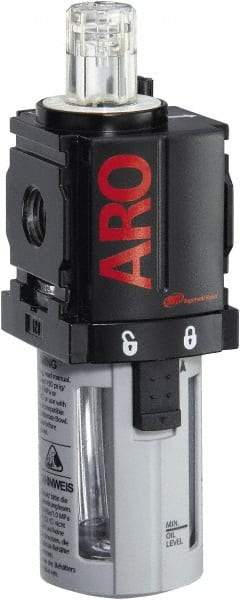 ARO/Ingersoll-Rand - 1/4" NPT, 150 Max psi Miniature Modular Lubricator - Polycarbonate Bowl, Aluminum Body, 51 CFM, 125°F Max Temp, 1.58" Long x 1.81" Wide x 5.04" High - USA Tool & Supply