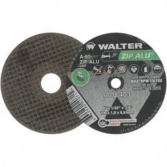 WALTER Surface Technologies - 4" 60 Grit Aluminum Oxide Cutoff Wheel - 1/32" Thick, 3/8" Arbor, 19,100 Max RPM, Use with Angle Grinders - USA Tool & Supply