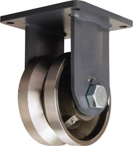 Hamilton - 8" Diam x 4" Wide, Forged Steel Rigid Caster - 15,000 Lb Capacity, Top Plate Mount, 8-1/2" x 8-1/2" Plate, Tapered Roller Bearing - USA Tool & Supply