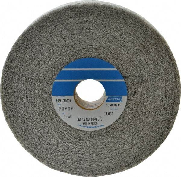 Norton - 6" Diam, 1" Face Width, 1" Center Hole, Medium Grade, Aluminum Oxide Deburring Wheel - Convolute, Medium Density 6 Grade, 4,500 RPM - USA Tool & Supply