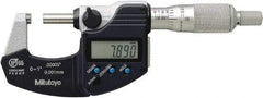 Mitutoyo - 0.0001 Inch Resolution, Standard Throat, Electronic Outside Micrometer - Includes Stand - USA Tool & Supply