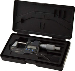 Mitutoyo - 0 to 25 mm Range, 0.001 mm Resolution, Standard Throat, IP65 Electronic Outside Micrometer - 0.001 Inch Accuracy, Ratchet Stop Thimble, Carbide Face, SR44 Battery, Plastic Case, Includes NIST Traceable Certification of Inspection - USA Tool & Supply