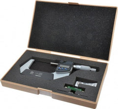 Mitutoyo - 2 to 3 Inch Range, 0.0001 Inch Resolution, Standard Throat, IP65 Electronic Outside Micrometer - 0.0001 Inch Accuracy, Ratchet Stop Thimble, Carbide Face, SR44 Battery, Data Output, Plastic Case - USA Tool & Supply