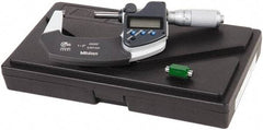 Mitutoyo - 1 to 2 Inch Range, 0.0001 Inch Resolution, Standard Throat, IP65 Electronic Outside Micrometer - 0.0001 Inch Accuracy, Friction Thimble, Carbide Face, SR44 Battery, Data Output, Plastic Case, Includes NIST Traceable Certification of Inspection - USA Tool & Supply