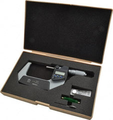 Mitutoyo - 2 to 3 Inch Range, 0.0001 Inch Resolution, Standard Throat, IP65 Electronic Outside Micrometer - 0.0001 Inch Accuracy, Ratchet Friction Thimble, Carbide Face, SR44 Battery, Plastic Case - USA Tool & Supply