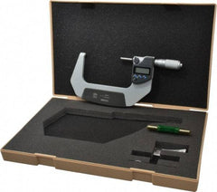 Mitutoyo - 3 to 4 Inch Range, 0.0001 Inch Resolution, Standard Throat, IP65 Electronic Outside Micrometer - 0.0001 Inch Accuracy, Ratchet Friction Thimble, Carbide Face, SR44 Battery, Plastic Case - USA Tool & Supply