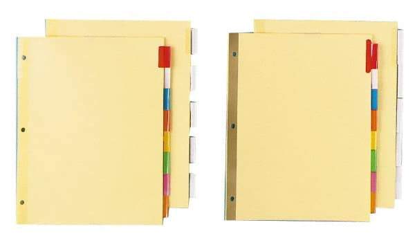 UNIVERSAL - 8-1/2 x 11" 8 Tabs, Double Side Gold Mylar Reinforced, Insertable Extended Tab Indexes - Multicolor Tabs, Buff Folder - USA Tool & Supply
