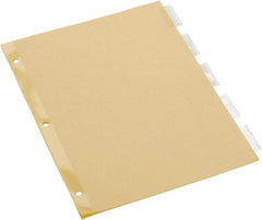 UNIVERSAL - 8-1/2 x 11" 5 Tabs, Single Sided Clear Mylar Reinforced Binding Edge, Insertable Tab Economy Indexes - Clear Tabs, Buff Folder - USA Tool & Supply