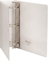 UNIVERSAL - 3" Sheet Capacity, 8-1/2 x 11", Round Ring Economy View Binder - Clear Matte Finish Overlay, White - USA Tool & Supply