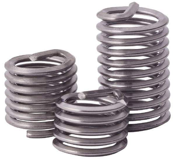 Heli-Coil - #10-24 UNC, 0.38" OAL, Free Running Helical Insert - 7-1/8 Free Coils, Tanged, Titanium, Bright Finish, 2D Insert Length - Exact Industrial Supply