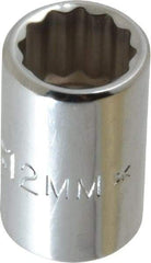 Proto - 3/8" Drive, Standard Hand Socket - 12 Points, 1-1/8" OAL, Chrome Finish - USA Tool & Supply