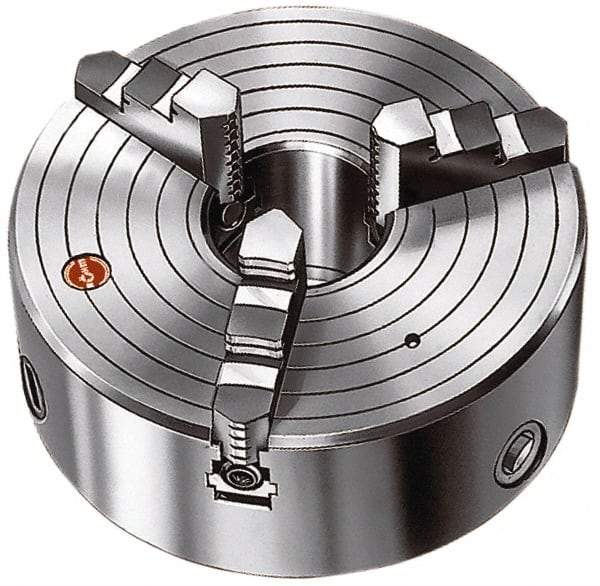 Rohm - 3 Jaws, 10" Diam, Self Centering Manual Lathe Chuck - Plain Back Mount Spindle, 2.99" Through Hole Diam, Forged Steel - USA Tool & Supply