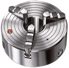 Rohm - 3 Jaws, 8" Diam, Self Centering Manual Lathe Chuck - Plain Back Mount Spindle, 2.16" Through Hole Diam, Forged Steel - USA Tool & Supply