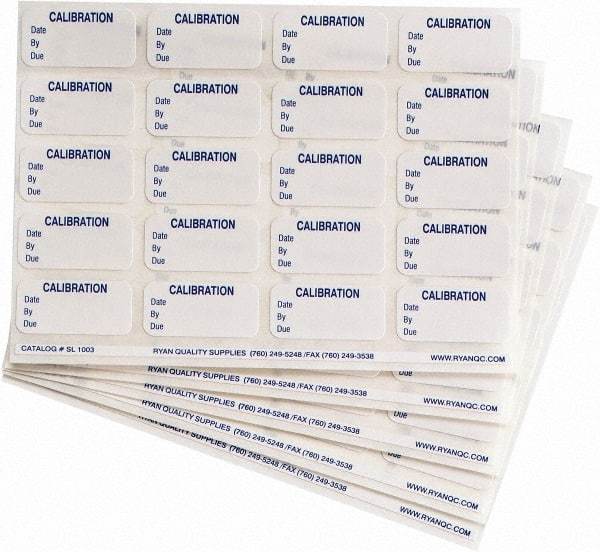 Made in USA - Calibration Label - Legend: Calibration, English, Blue & White, 5/8" Long x 1-1/4" High, No Coating - USA Tool & Supply